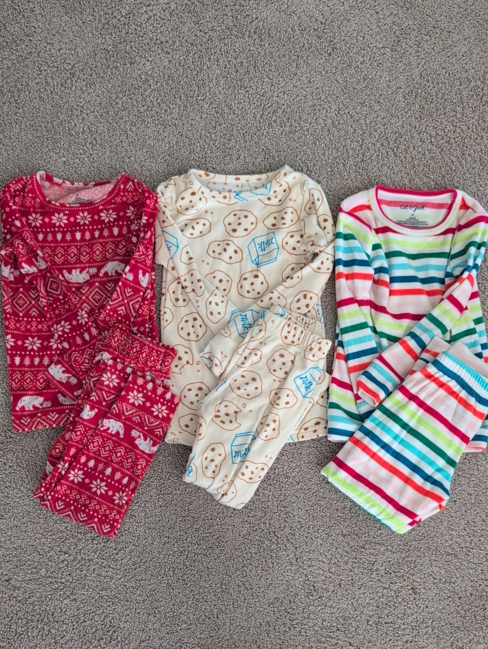 Cat & Jack Fleece Christmas Pajama Set Trio - Red, Cream & Multicolor